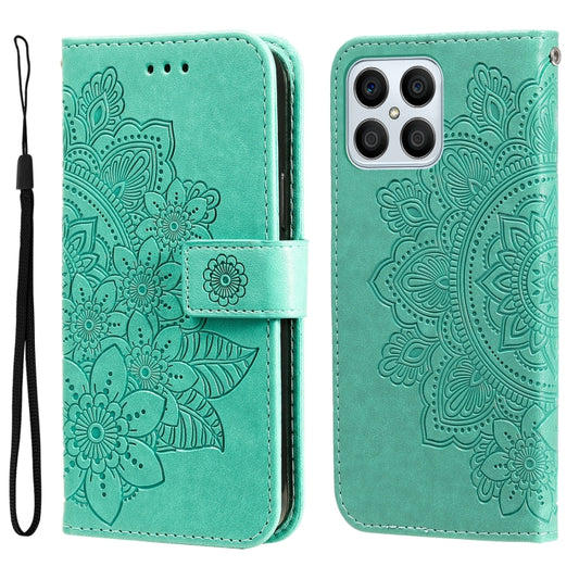 For Honor X8 5G / X6 7-petal Flowers Embossing Leather Phone Case(Green) - Honor Cases by buy2fix | Online Shopping UK | buy2fix