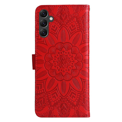 For Samsung Galaxy A14 5G Embossed Sunflower Leather Phone Case(Red) - Galaxy Phone Cases by buy2fix | Online Shopping UK | buy2fix