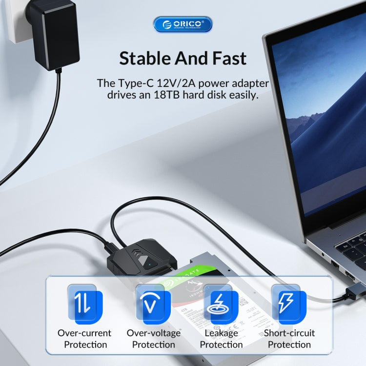 ORICO UTS1 Type-C / USB-C USB 3.0 2.5-inch SATA HDD Adapter with 12V 2A Power Adapter, Cable Length:1m(US Plug) - USB to IDE / SATA by ORICO | Online Shopping UK | buy2fix