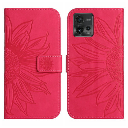 For Motorola Moto G72 5G Skin Feel Sun Flower Pattern Flip Leather Phone Case with Lanyard(Rose Red) - Motorola Cases by buy2fix | Online Shopping UK | buy2fix