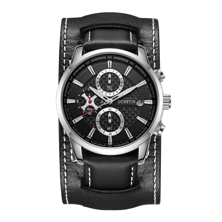 Ochstin 7231 Multifunctional Business Leather Wrist Wrist Waterproof Quartz Watch(Silver+Black) - Leather Strap Watches by OCHSTIN | Online Shopping UK | buy2fix