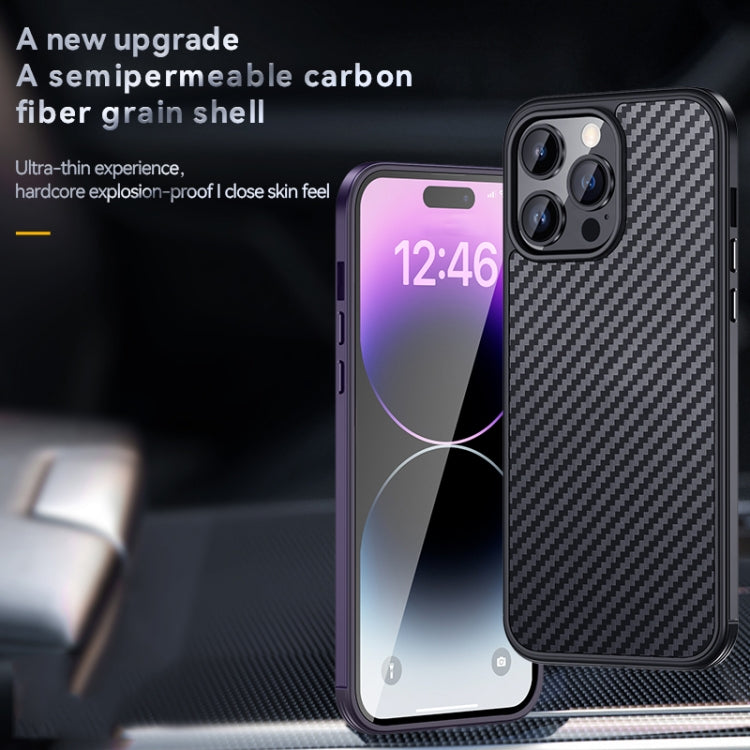 For iPhone 14 Pro SULADA Carbon Fiber Textured Shockproof Metal + TPU Frame Case(Dark Purple) - iPhone 14 Pro Cases by SULADA | Online Shopping UK | buy2fix