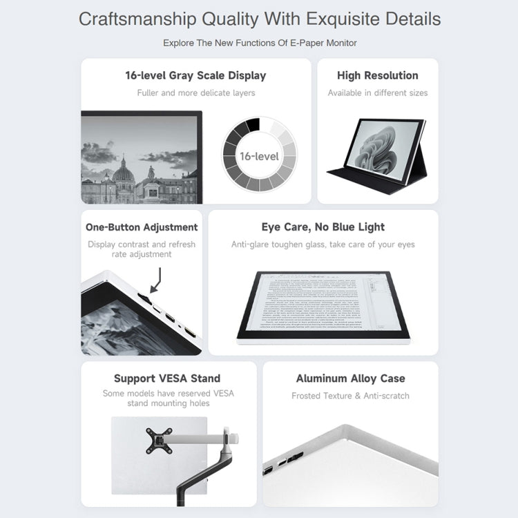 Waveshare 13.3 inch E-Paper Monitor External E-Paper Screen for MAC / Windows PC(EU Plug) - Consumer Electronics by WAVESHARE | Online Shopping UK | buy2fix