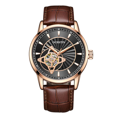 OCHSTIN 62001C Master Series Hollow Mechanical Men Watch(Black-Brown) - Leather Strap Watches by OCHSTIN | Online Shopping UK | buy2fix