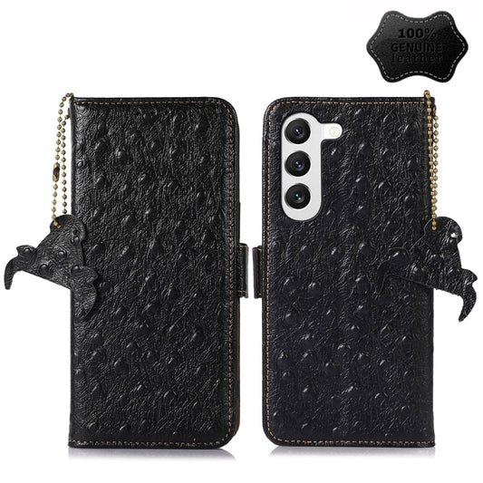 For Samsung Galaxy S23+ 5G Ostrich Pattern Genuine Leather RFID Phone Case(Black) - Galaxy S23+ 5G Cases by buy2fix | Online Shopping UK | buy2fix