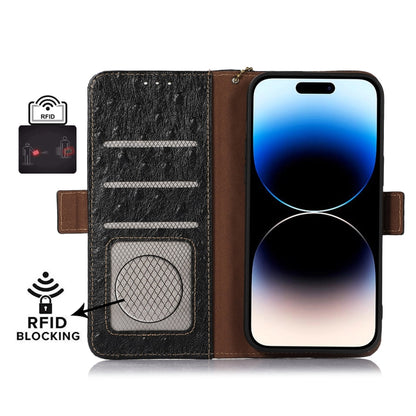 For Samsung Galaxy S23 Ultra 5G Ostrich Pattern Genuine Leather RFID Phone Case(Black) - Galaxy S23 Ultra 5G Cases by buy2fix | Online Shopping UK | buy2fix