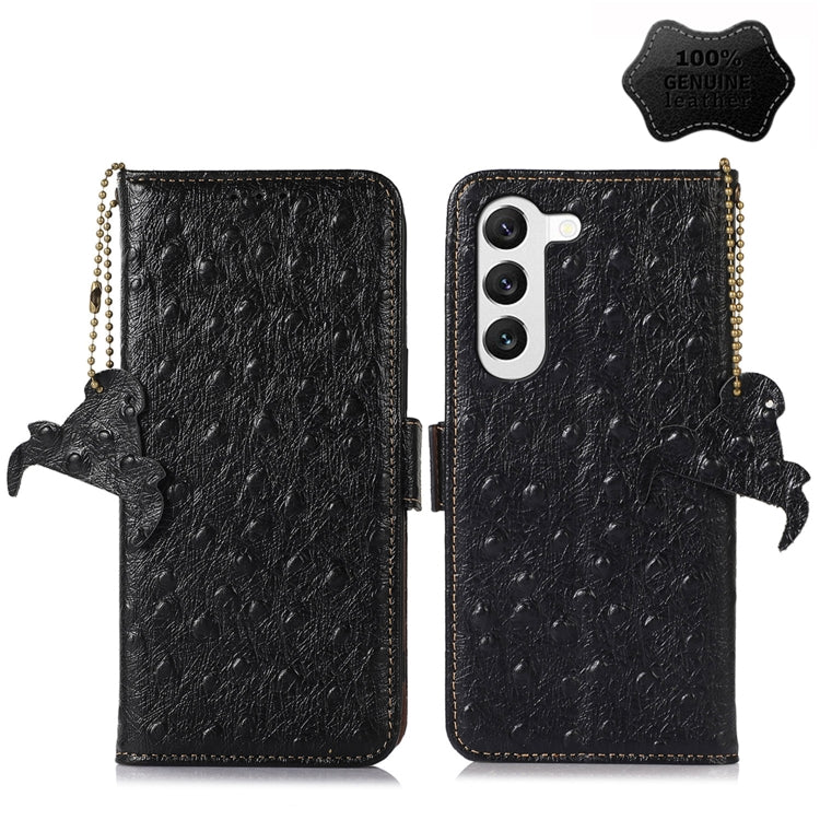 For Samsung Galaxy S22+ 5G Ostrich Pattern Genuine Leather RFID Phone Case(Black) - Galaxy S22+ 5G Cases by buy2fix | Online Shopping UK | buy2fix