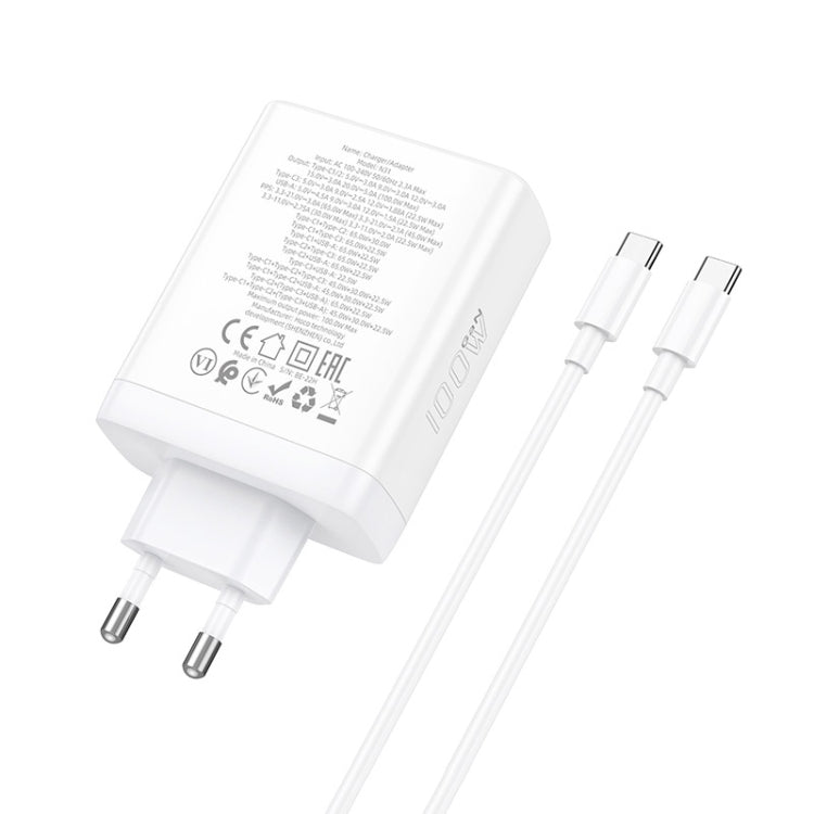 hoco N31 Leader PD 100W USB+Three USB-C/Type-C Interface Fast Charger Set, Specification:EU Plug(White) -  by hoco | Online Shopping UK | buy2fix