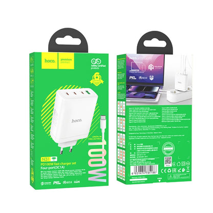hoco N31 Leader PD 100W USB+Three USB-C/Type-C Interface Fast Charger Set, Specification:EU Plug(White) -  by hoco | Online Shopping UK | buy2fix
