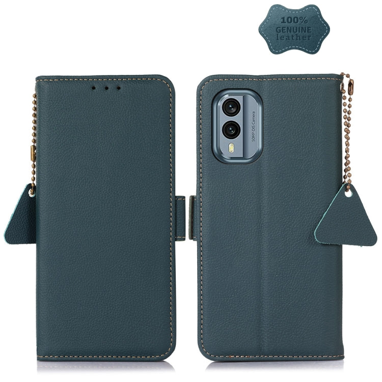 For Nokia X30 5G Side-Magnetic TJ Genuine Leather RFID Phone Case(Green) - Nokia Cases by buy2fix | Online Shopping UK | buy2fix