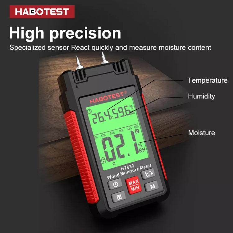 HABOTEST HT633 Portable Multifunctional Digital Display Wood Moisture Detector - Consumer Electronics by buy2fix | Online Shopping UK | buy2fix