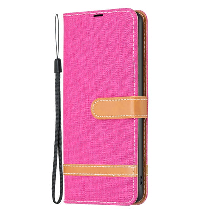 For Xiaomi Poco F5 5G / Redmi Note 12 Turbo Color Block Denim Texture Leather Phone Case(Rose Red) - Xiaomi Cases by buy2fix | Online Shopping UK | buy2fix