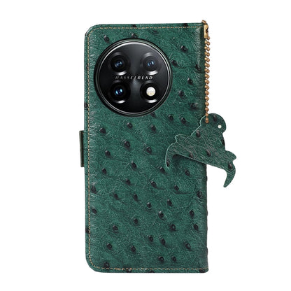 For OnePlus 11 5G Ostrich Pattern Genuine Leather RFID Phone Case(Green) - OnePlus Cases by buy2fix | Online Shopping UK | buy2fix