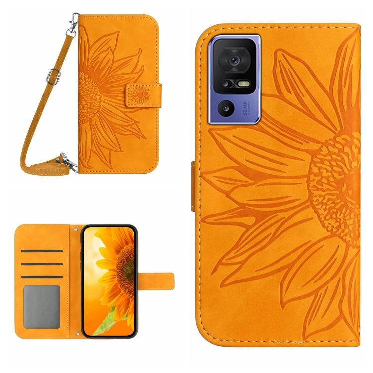 For TCL 40 SE HT04 Skin Feel Sun Flower Embossed Flip Leather Phone Case with Lanyard(Yellow) - More Brand by buy2fix | Online Shopping UK | buy2fix