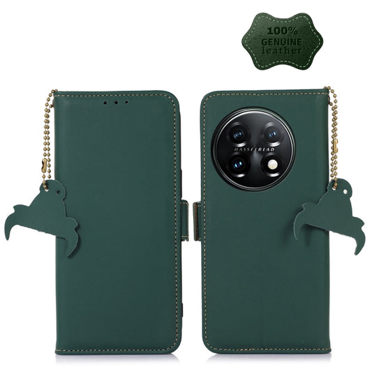 For OnePlus 11 Genuine Leather Magnetic RFID Leather Phone Case(Green) - OnePlus Cases by buy2fix | Online Shopping UK | buy2fix