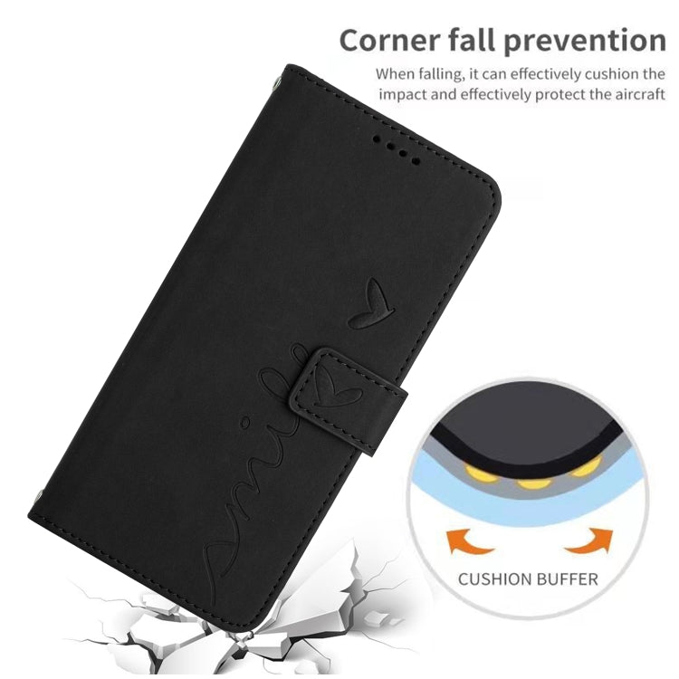 For Xiaomi Redmi Note 12 Global / Poco X5 5G Skin Feel Heart Pattern Leather Phone Case with Lanyard(Black) - Note 12 Cases by buy2fix | Online Shopping UK | buy2fix