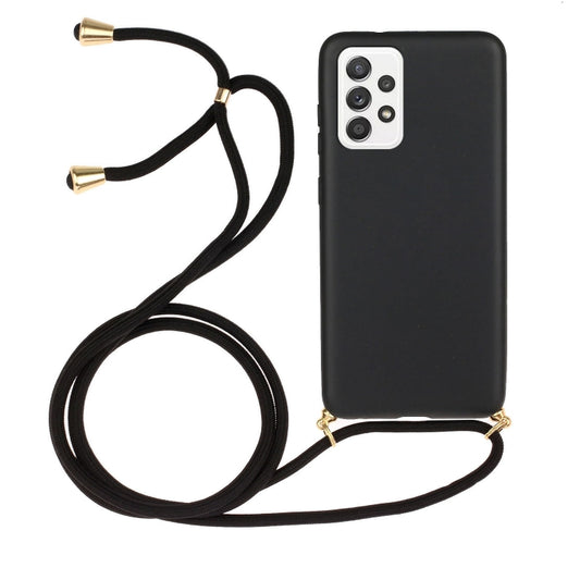 For Samsung Galaxy A23 Wheat Straw Material + TPU Phone Case with Lanyard(Black) - Galaxy Phone Cases by buy2fix | Online Shopping UK | buy2fix
