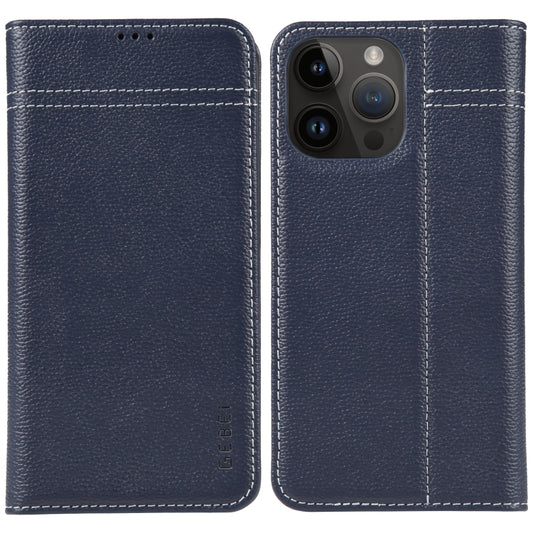 For iPhone 14 Pro GEBEI Top-grain Horizontal Flip Leather Phone Case(Blue) - iPhone 14 Pro Cases by GEBEI | Online Shopping UK | buy2fix
