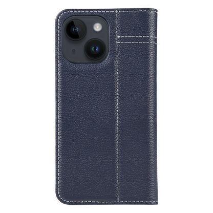 For iPhone 14 GEBEI Top-grain Horizontal Flip Leather Phone Case(Blue) - iPhone 14 Cases by GEBEI | Online Shopping UK | buy2fix