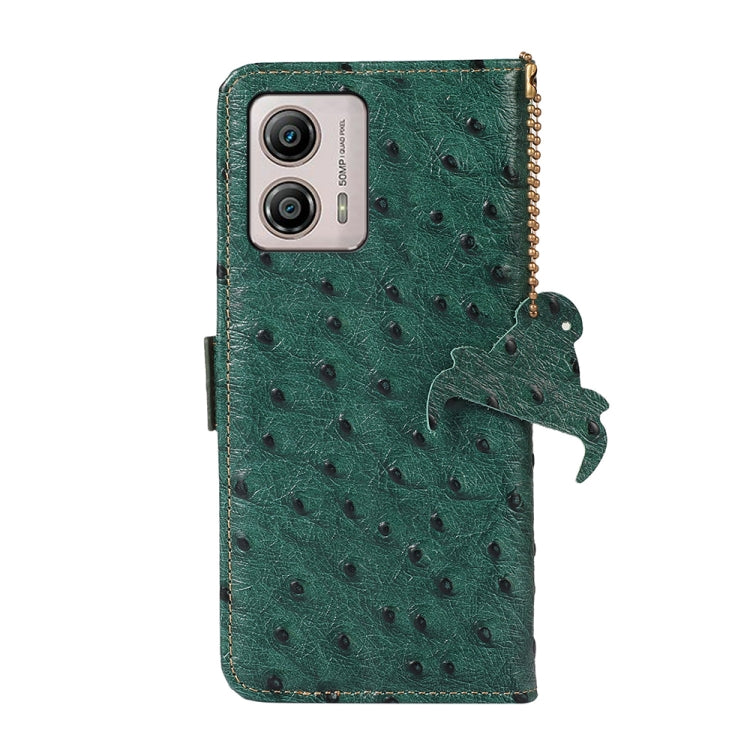 For Motorola Moto G73 5G Ostrich Pattern Genuine Leather RFID Phone Case(Green) - Motorola Cases by buy2fix | Online Shopping UK | buy2fix