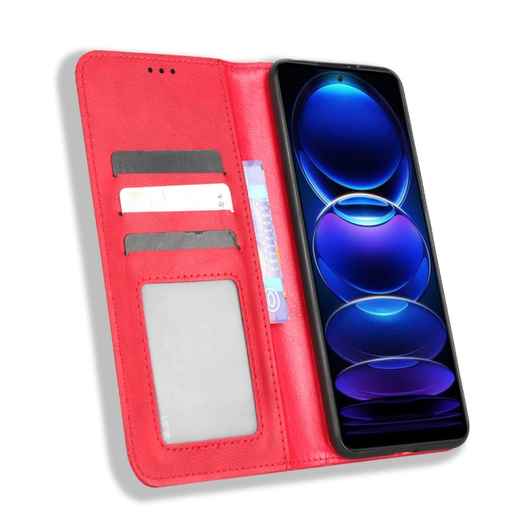 For Xiaomi Poco X5 5G / Redmi Note 12 5G Magnetic Buckle Retro Texture Leather Phone Case(Red) - Note 12 Cases by buy2fix | Online Shopping UK | buy2fix