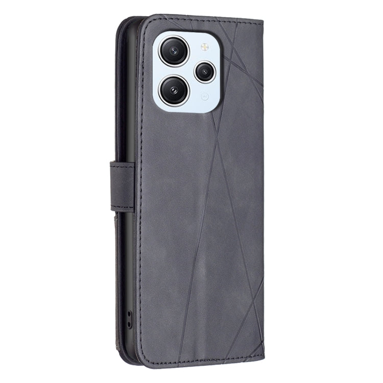 For Xiaomi Redmi 12 4G Magnetic Buckle Rhombus Texture Leather Phone Case(Black) - Xiaomi Cases by buy2fix | Online Shopping UK | buy2fix