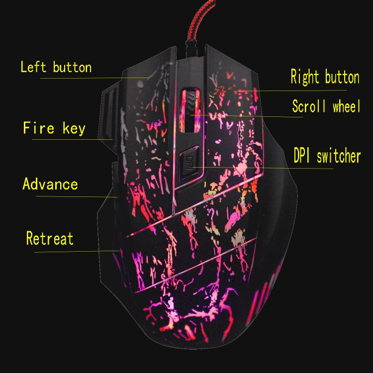 HXSJ A874 7-keys Flowing Water Crack Colorful Luminous Wired Gaming Mouse - Wired Mice by HXSJ | Online Shopping UK | buy2fix