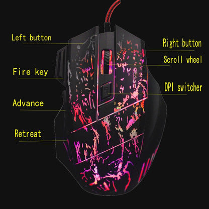 HXSJ A874 7-keys Flowing Water Crack Colorful Luminous Wired Gaming Mouse - Wired Mice by HXSJ | Online Shopping UK | buy2fix