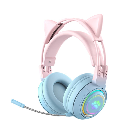 T25 RGB Stereo Cat Ear Bluetooth Wireless Headphones with Detachable Microphone(Pink+Blue) - Apple Accessories by buy2fix | Online Shopping UK | buy2fix