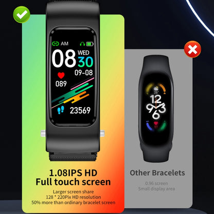 K60 1.08 inch Silicone Band Earphone Detachable Life Waterproof Smart Watch Support Bluetooth Call(Black) - Smart Wear by buy2fix | Online Shopping UK | buy2fix