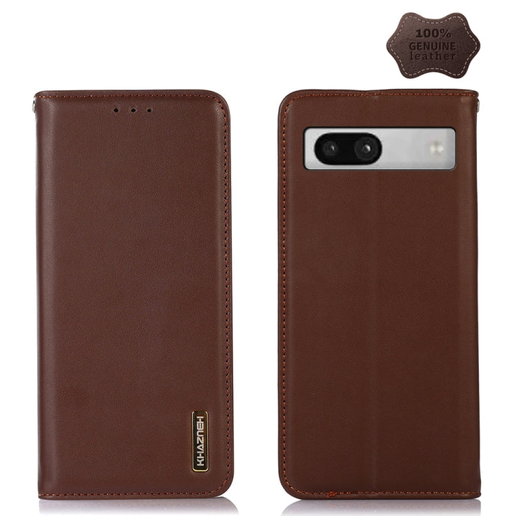 For Google Pixel 7a KHAZNEH Nappa Top Layer Cowhide Leather Phone Case(Brown) - Google Cases by buy2fix | Online Shopping UK | buy2fix