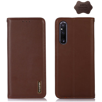 For Sony Xperia 1 V KHAZNEH Nappa Top Layer Cowhide Leather Phone Case(Brown) - Sony Cases by buy2fix | Online Shopping UK | buy2fix