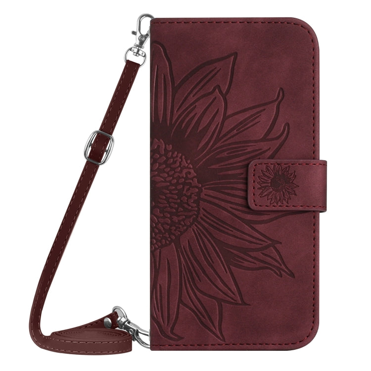 For Google Pixel 7A Skin Feel Sun Flower Pattern Flip Leather Phone Case with Lanyard(Wine Red) - Google Cases by buy2fix | Online Shopping UK | buy2fix