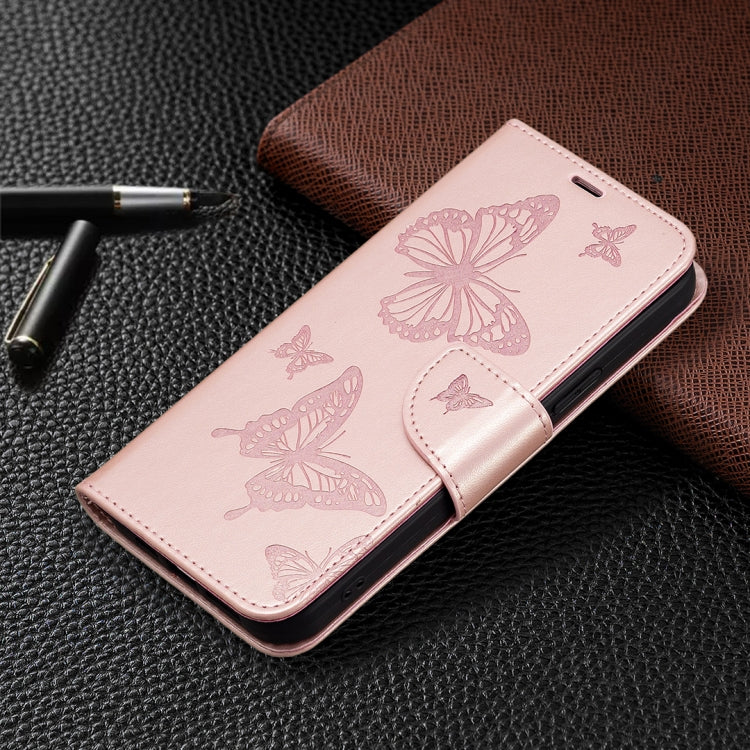 For Xiaomi Redmi Note 12 4G Global Two Butterflies Embossing Leather Phone Case(Rose Gold) - Note 12 Cases by buy2fix | Online Shopping UK | buy2fix