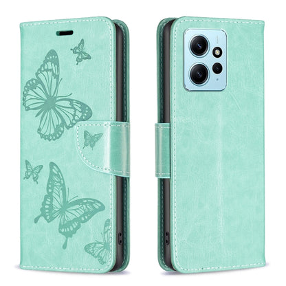 For Xiaomi Redmi Note 12 4G Global Two Butterflies Embossing Leather Phone Case(Green) - Note 12 Cases by buy2fix | Online Shopping UK | buy2fix