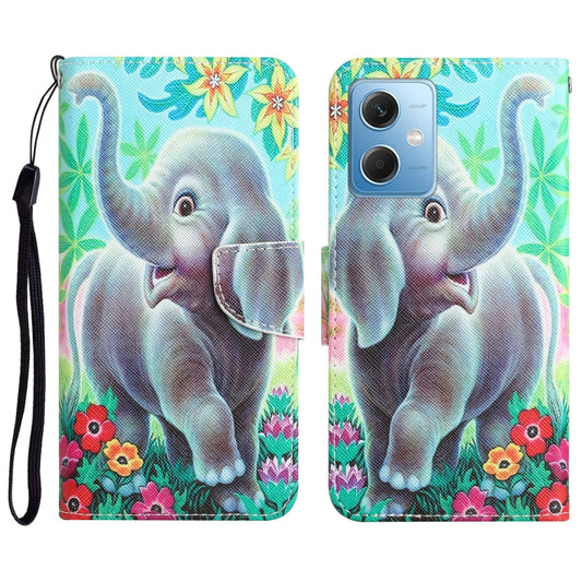 For Xiaomi Redmi Note 12 5G Global/Poco X5 Colored Drawing Leather Phone Case(Elephant) - Note 12 Cases by buy2fix | Online Shopping UK | buy2fix