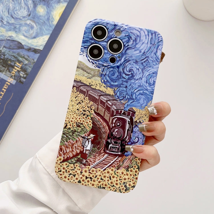 For iPhone 14 Plus Precise Hole Oil Painting Glossy PC Phone Case(Train) - iPhone 14 Plus Cases by buy2fix | Online Shopping UK | buy2fix