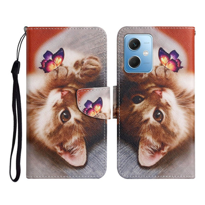 For Xiaomi Redmi Note 12 5G Global/Poco X5 Colored Drawing Pattern Flip Leather Phone Case(Butterfly Cat) - Note 12 Cases by buy2fix | Online Shopping UK | buy2fix