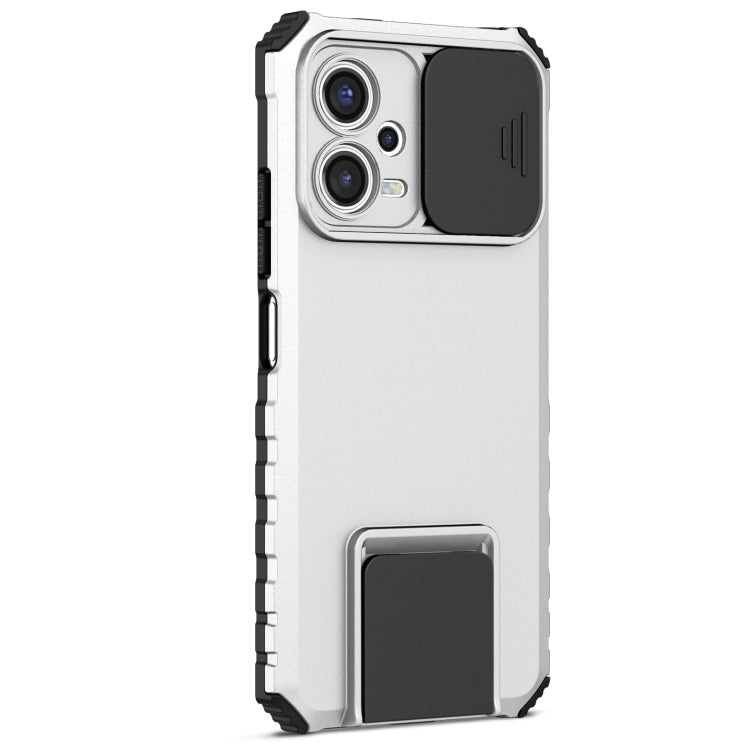 For Xiaomi Redmi Note 12 5G / Poco X5 Stereoscopic Holder Sliding Camshield Phone Case(White) - Note 12 Cases by buy2fix | Online Shopping UK | buy2fix