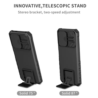 For Xiaomi Redmi Note 12 5G / Poco X5 Stereoscopic Holder Sliding Camshield Phone Case(Black) - Note 12 Cases by buy2fix | Online Shopping UK | buy2fix