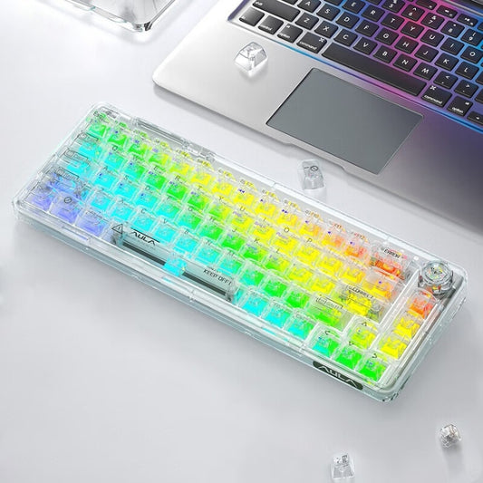 AULA F68 Transparent Customized Wired/Wireless/Bluetooth Three Model RGB Pluggable Mechanical Keyboard(White Transparent) -  by AULA | Online Shopping UK | buy2fix