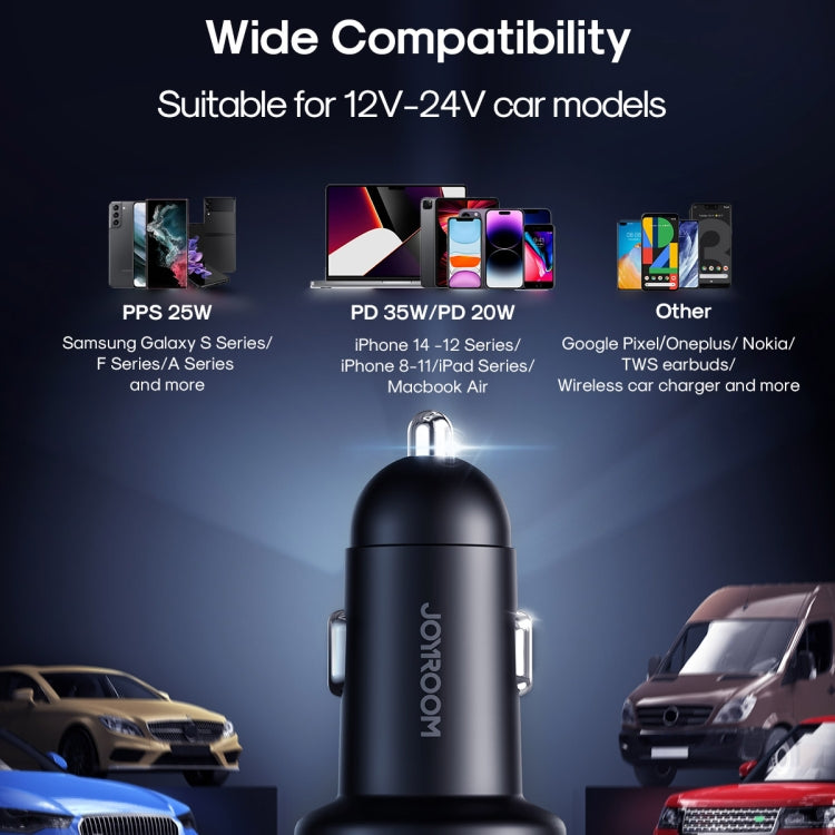 JOYROOM JR-CCD01 53W QC + PD Dual Port Digital Display Car Charger(Black) - Car Charger by JOYROOM | Online Shopping UK | buy2fix