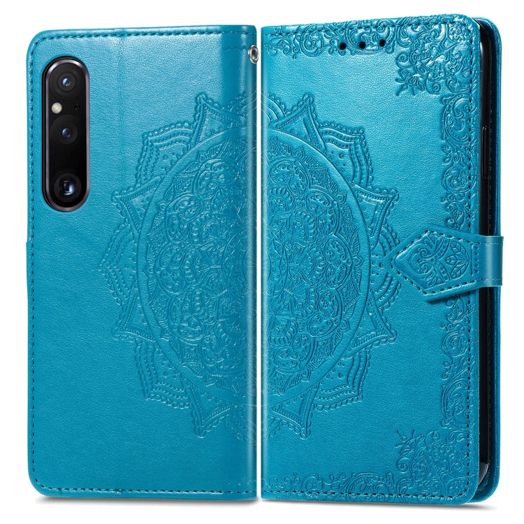 For Sony Xperia 1 IV Mandala Flower Embossed Leather Phone Case(Blue) - Sony Cases by buy2fix | Online Shopping UK | buy2fix