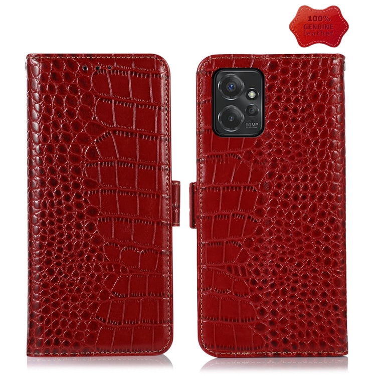 For Motorola Moto G Power 2023 Crocodile Top Layer Cowhide Leather Phone Case(Red) - Motorola Cases by buy2fix | Online Shopping UK | buy2fix