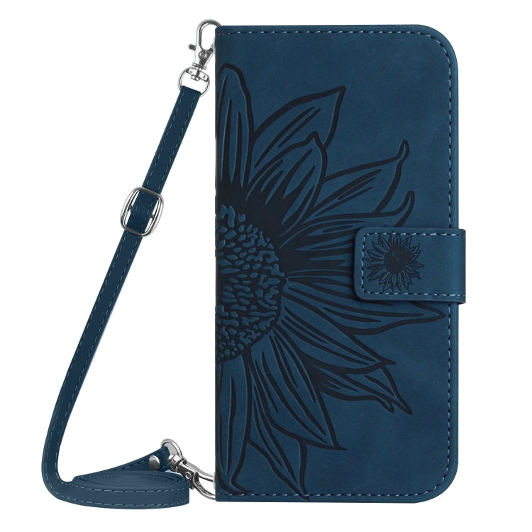 For Sony Xperia 1 V HT04 Skin Feel Sun Flower Embossed Flip Leather Phone Case with Lanyard(Inky Blue) - Sony Cases by buy2fix | Online Shopping UK | buy2fix