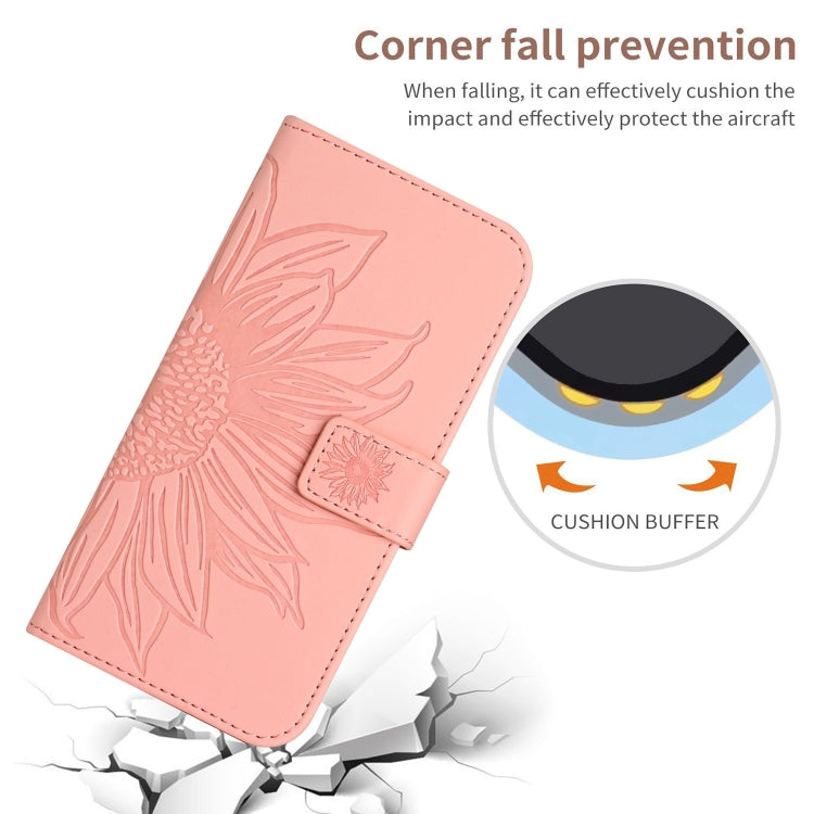 For Sony Xperia 1 V HT04 Skin Feel Sun Flower Embossed Flip Leather Phone Case with Lanyard(Pink) - Sony Cases by buy2fix | Online Shopping UK | buy2fix