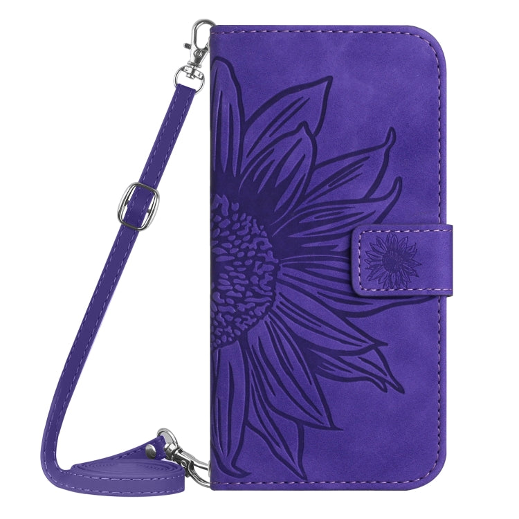 For Sony Xperia 10 V HT04 Skin Feel Sun Flower Embossed Flip Leather Phone Case with Lanyard(Dark Purple) - Sony Cases by buy2fix | Online Shopping UK | buy2fix