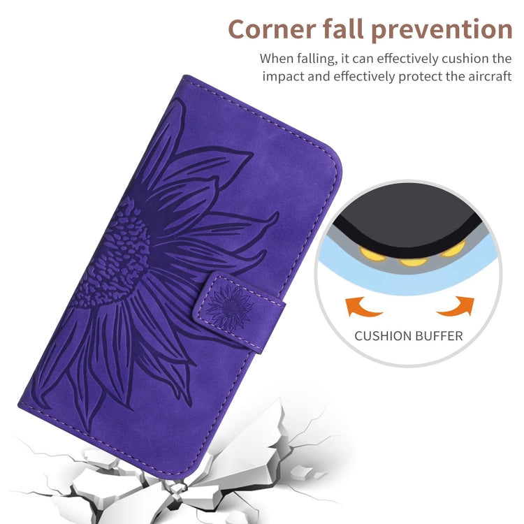 For Sony Xperia 10 V HT04 Skin Feel Sun Flower Embossed Flip Leather Phone Case with Lanyard(Dark Purple) - Sony Cases by buy2fix | Online Shopping UK | buy2fix