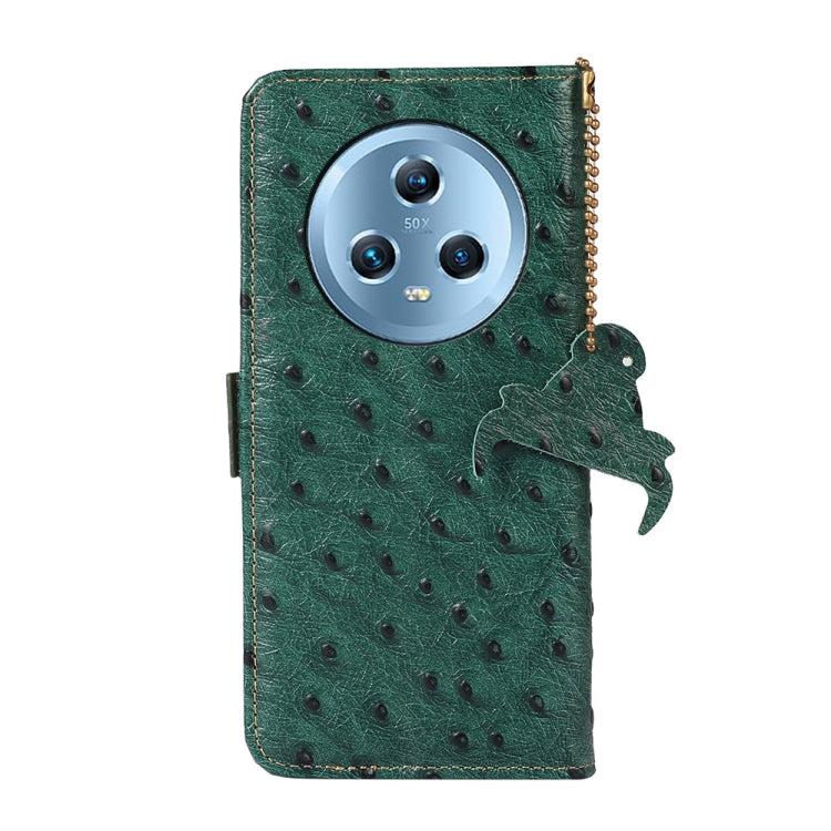 For Honor Magic5 Ostrich Pattern Genuine Leather RFID Phone Case(Green) - Honor Cases by buy2fix | Online Shopping UK | buy2fix