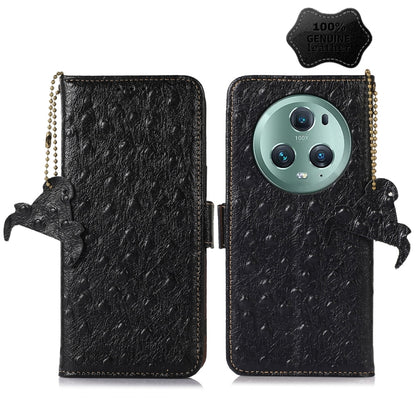 For Honor Magic5 Pro Ostrich Pattern Genuine Leather RFID Phone Case(Black) - Honor Cases by buy2fix | Online Shopping UK | buy2fix